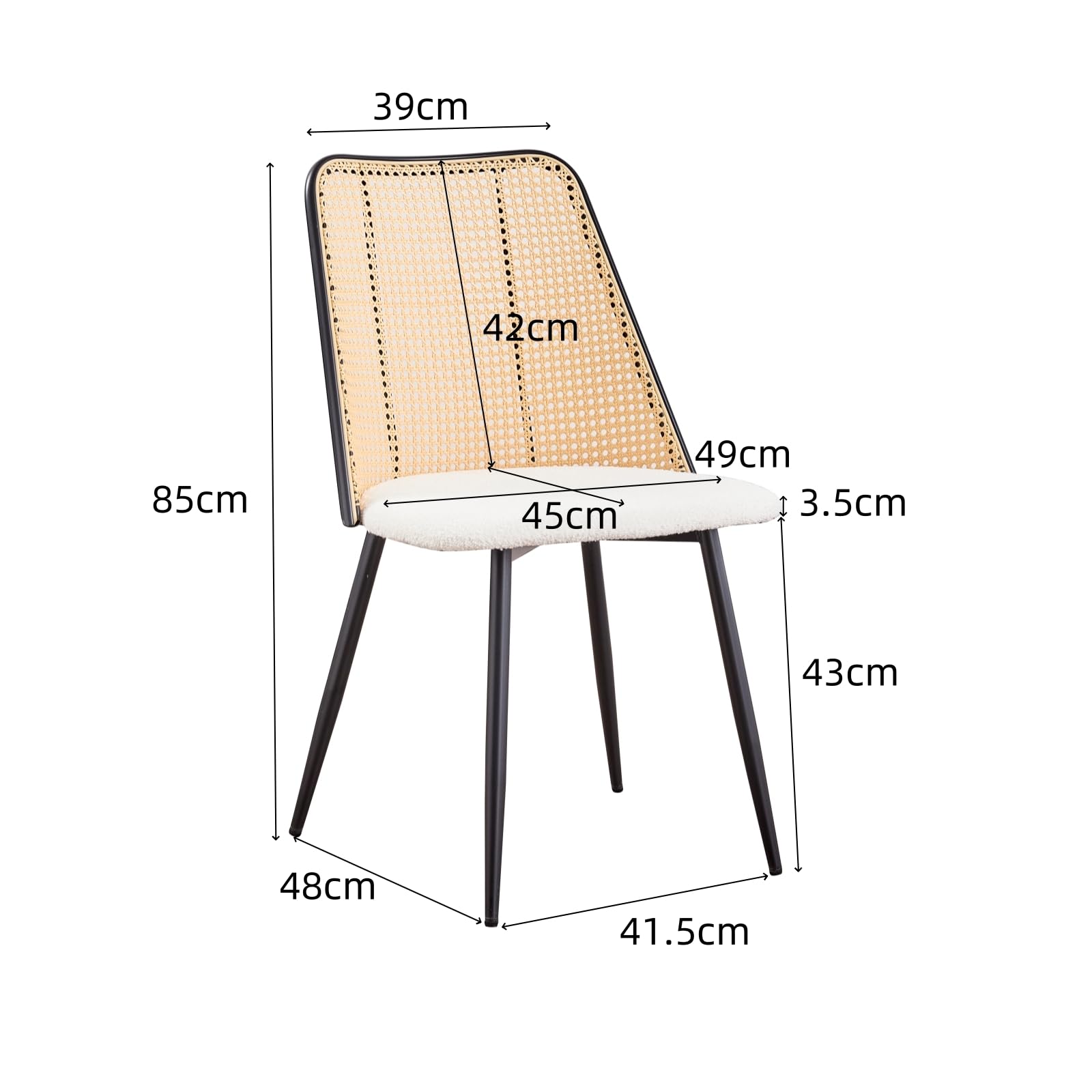 Juego de 8 Sillas de Comedor Modernas, Respaldo Tejido de Ratán, Asiento de Felpa Granulada, Estructura de Metal Negro, se Puede Usar como Silla de Cocina, Silla de Sala de Estar