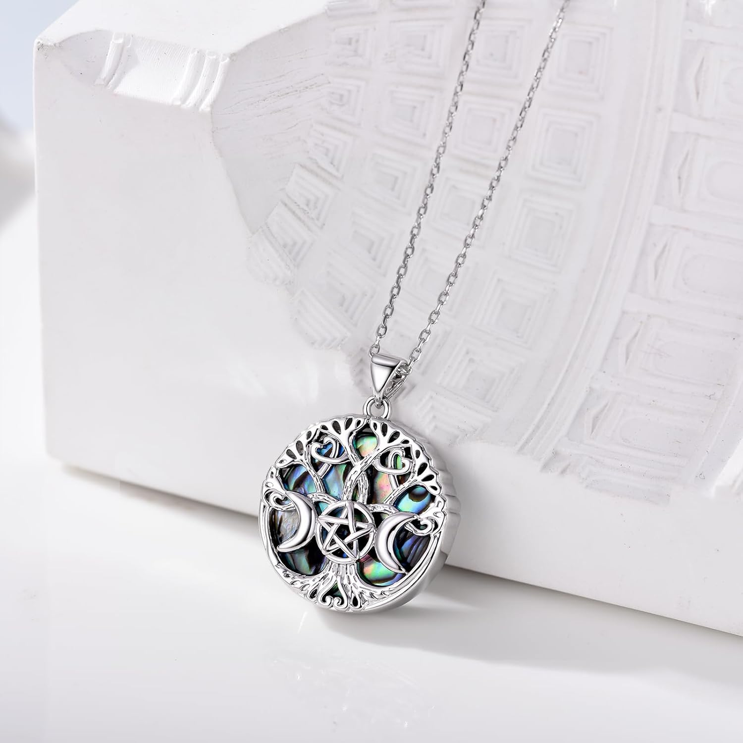 Pentagram Pentacle Necklace Triple Moon Goddess Abalone Shell Necklace Wiccan Jewelry for Women Men - Image 4