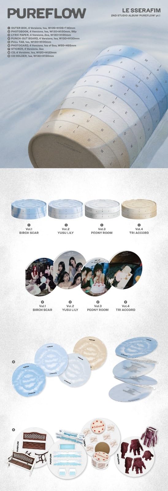 LE SSERAFIM Album - PUREFLOW pt. 1 Standard Edition (Random ver.)+Pre Order Benefits+BolsVos Exclusive Idol-Inspired Giveaways Package