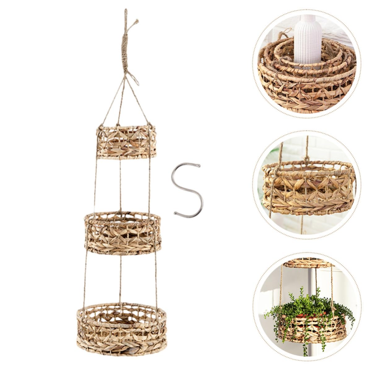 NUOBESTY Rattan Hängeblumenkorb für Garten und Dekoration, Braun