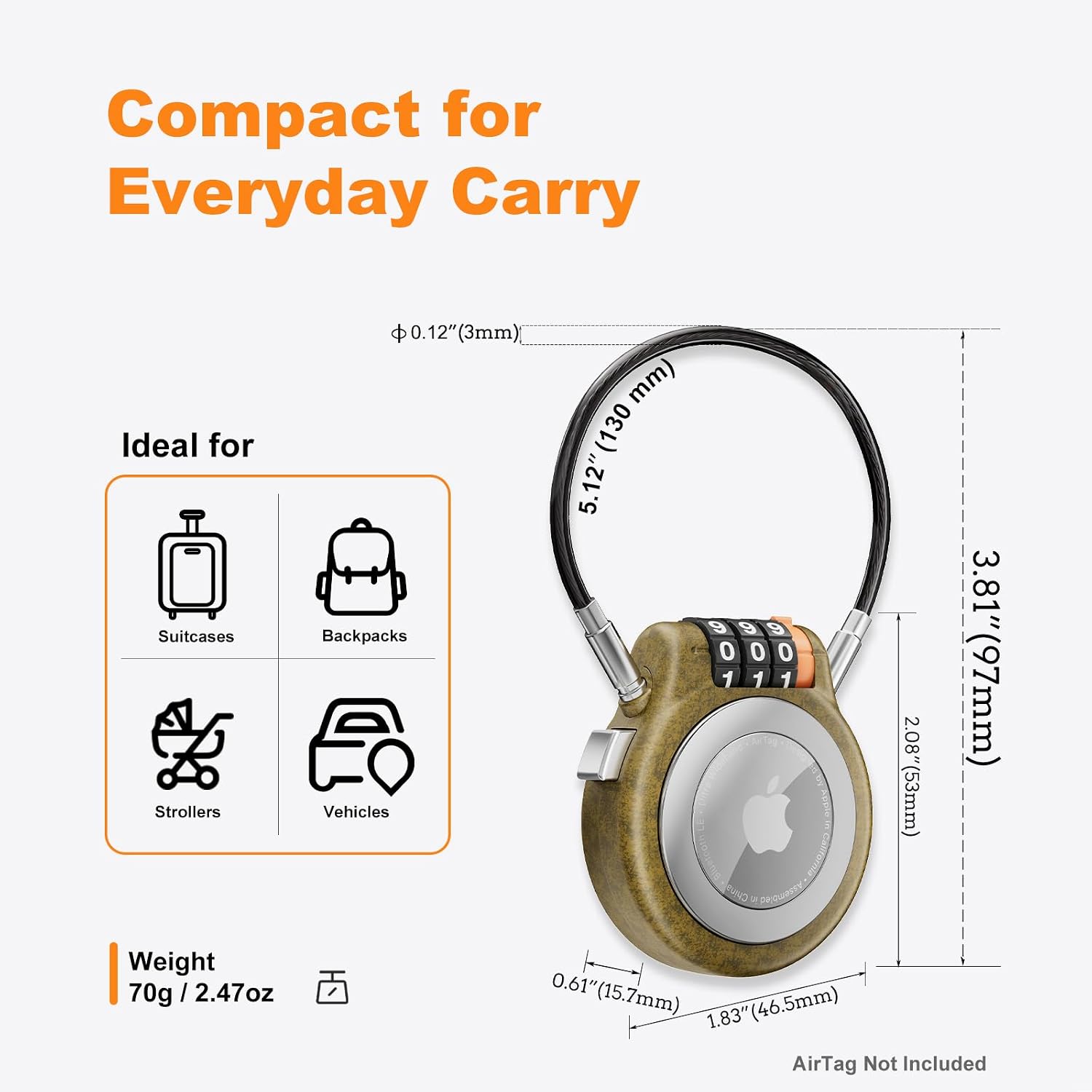 Lockable AirTag Holder with Combination Lock, Metal AirTag Lock Case Compatible with Apple Air Tag, Tracker Device Holder for Vehicles Car Stroller Tracking Luggage Backpack Suitcase image 4