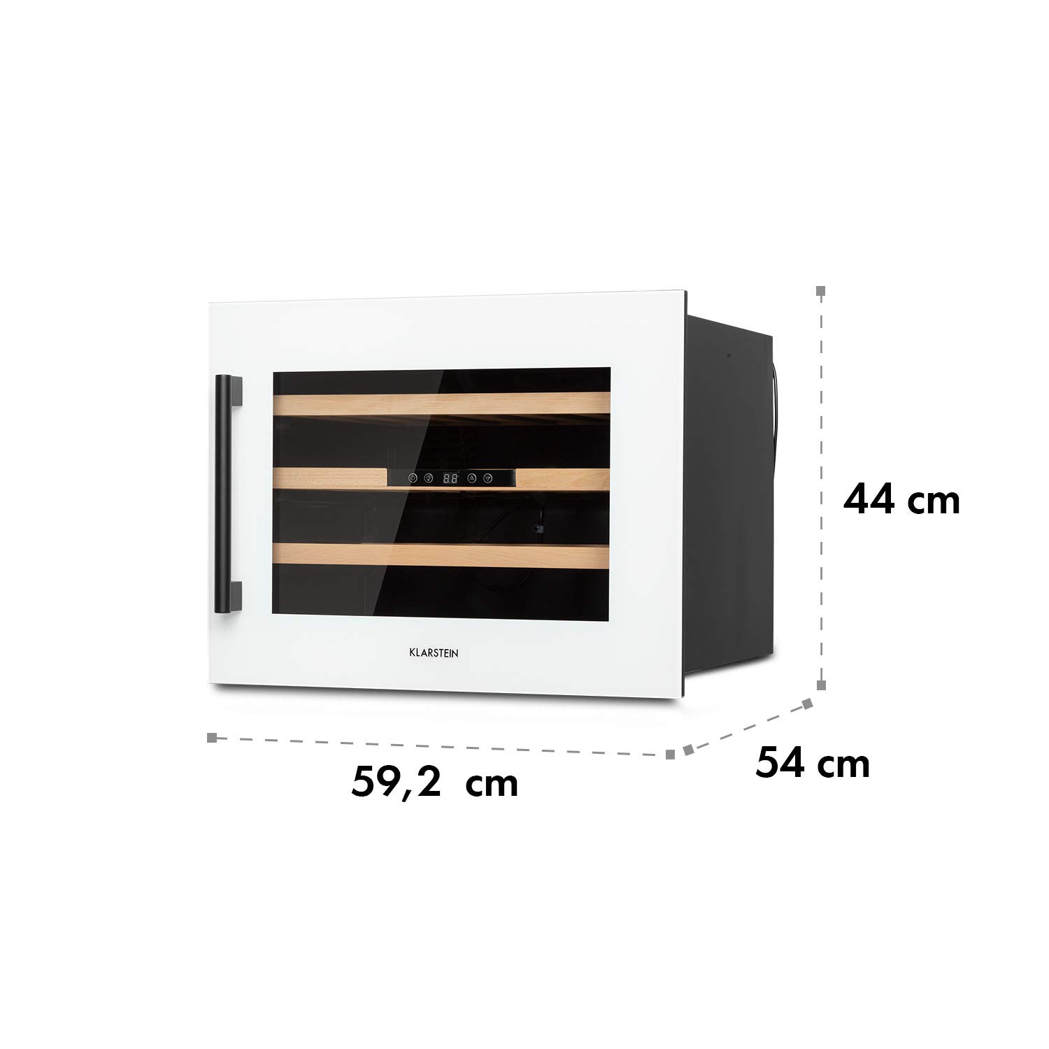 KLARSTEIN Vinsider Built-in Wine Cooler Drinks Fridge, nevera para vino de una zona, botellas de vino prosecco y cerveza, panel táctil, para interior/exterior, 5-22°C, 24 botellas, blanco