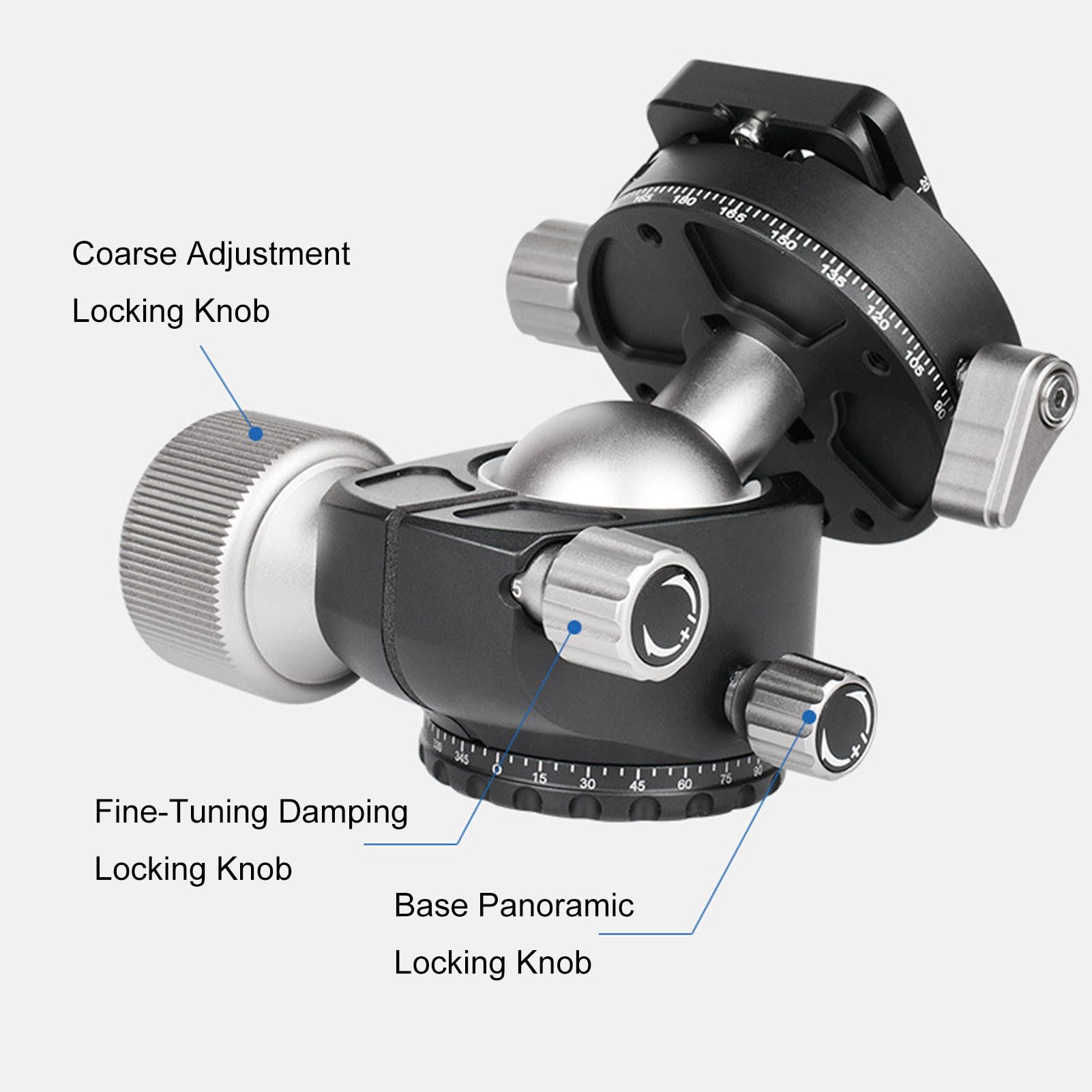 Cuifati Attacco per Treppiede con Testa a Sfera D40S, Testa a Sfera Panoramica in Lega di Alluminio da 40 Mm con Piastra a Sgancio Rapido da 70 Mm, per Cursore Monopiede Treppiede per