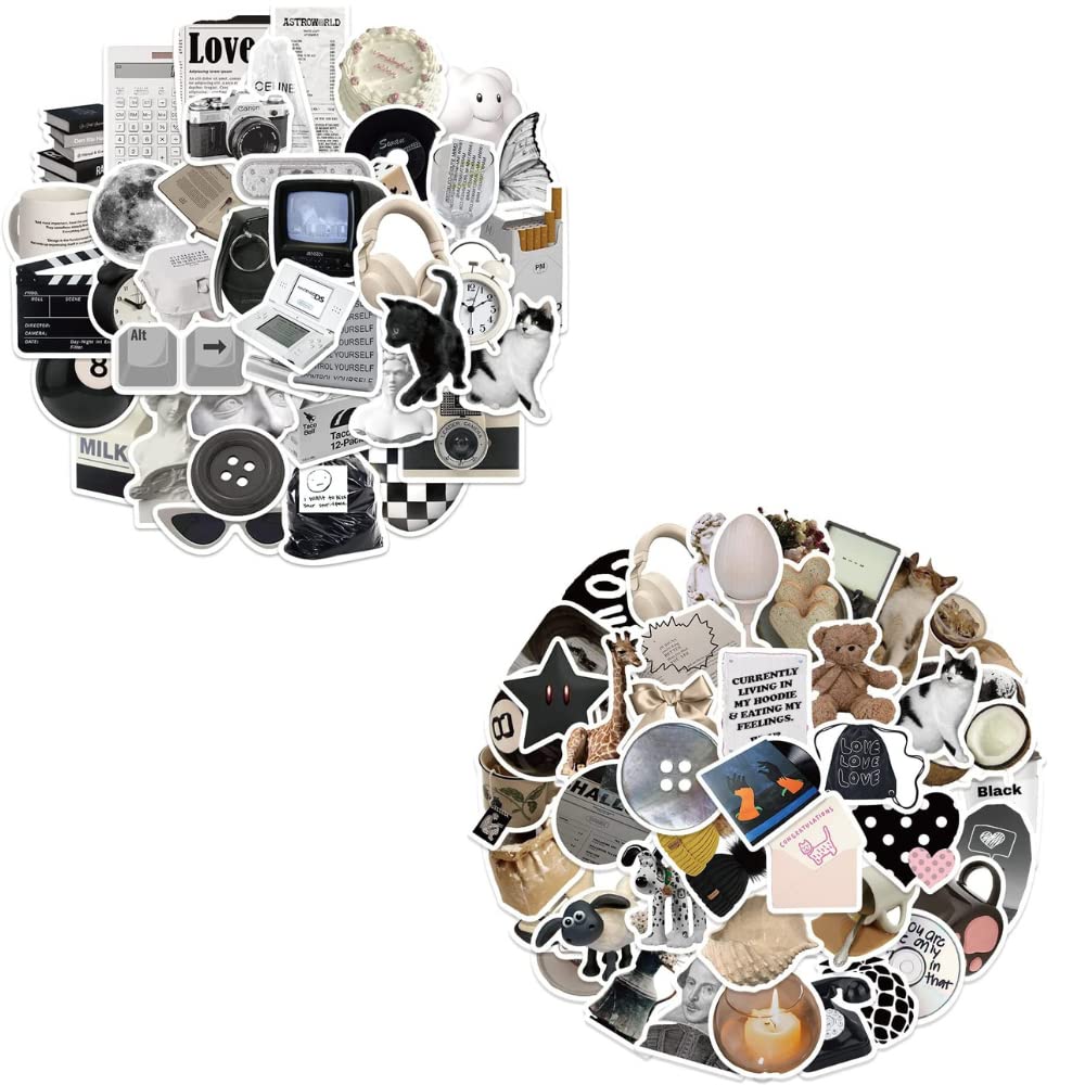 Vintage Black & White Fashion Style Stickers of 61 and Vintage Black & White Vibe Stickers of 60 Vinyl Decal Merchandise Laptop Stickers for Computers, Hydro Flasks, Skateboard and Travel Case