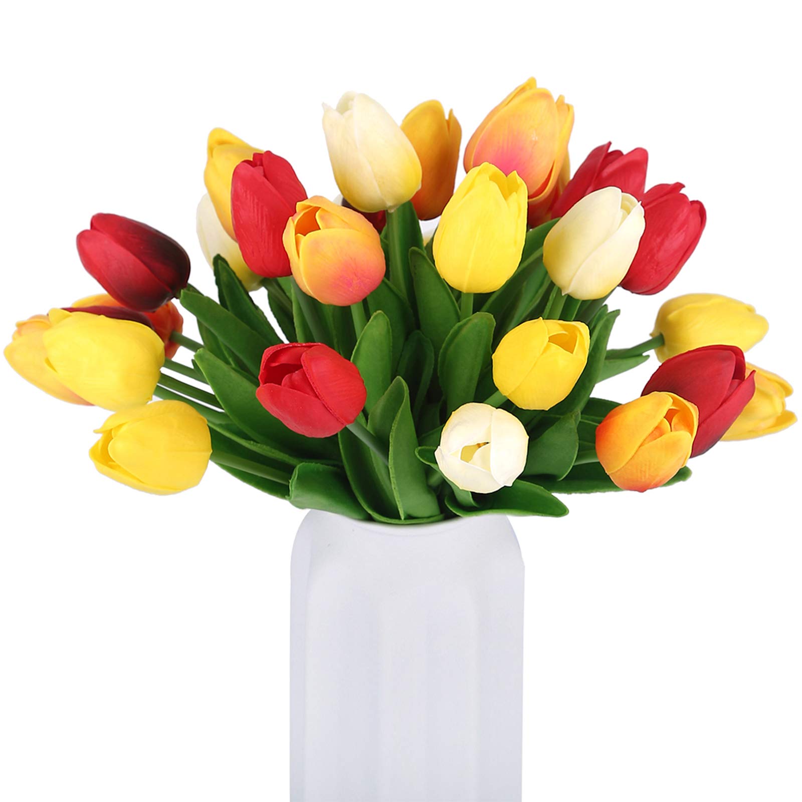 BOMAROLAN Artificial Tulip Fake Holland Mini Tulip Real Touch Flowers 24 Pcs for Wedding Decor DIY Home Party (Mix Colors 1)