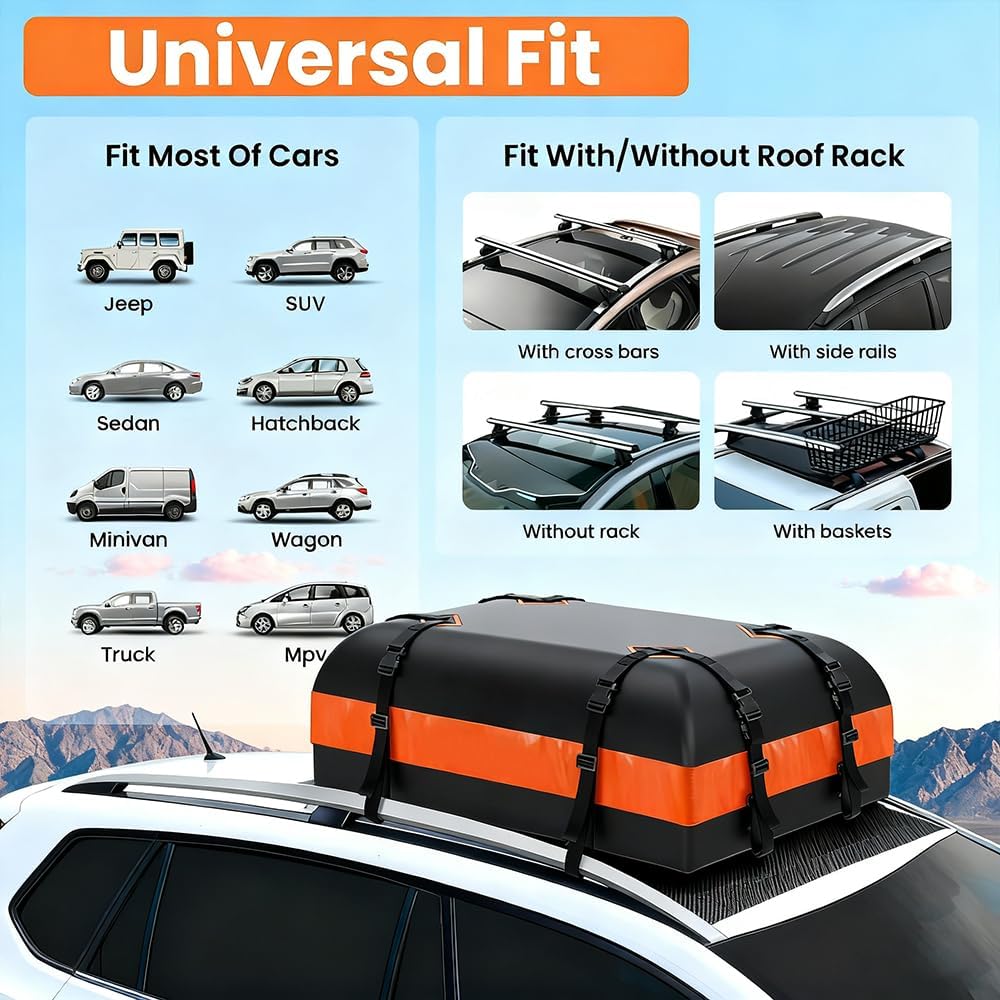 Bolsa de Techo Coche, para Fiat Panda Cross 2014-2024 Cofre Universal Plegable e Impermeable, para Coches con/sin Portaequipajes, Transporte Equipaje