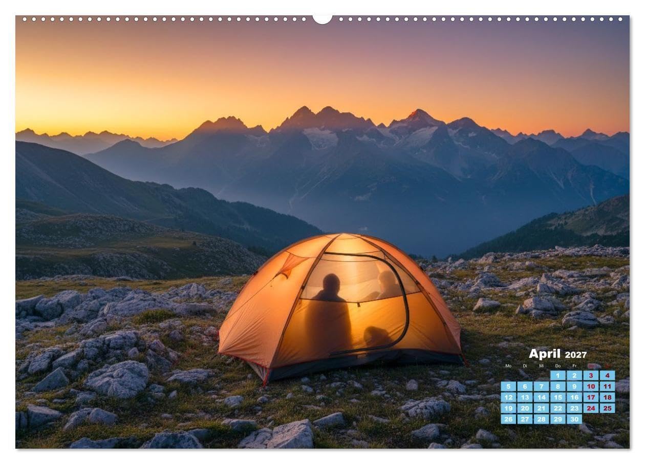 Zelten - gemeinsam oder einsam (Wandkalender 2027 DIN A2 quer), CALVENDO Monatskalender: Camping bedeutet Freiheit, Stille, Abenteuer - oder ... und Zeit für Freundschaften (CALVENDO Orte)