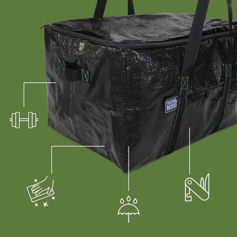 Pack and Move - Zestaw 10 worków do przechowywania, 55 x 35 x 30 cm, solidne uchwyty, do przeprowadzki i transportu, bardzo wytrzymałe, wielokrotnego użytku, 55 l