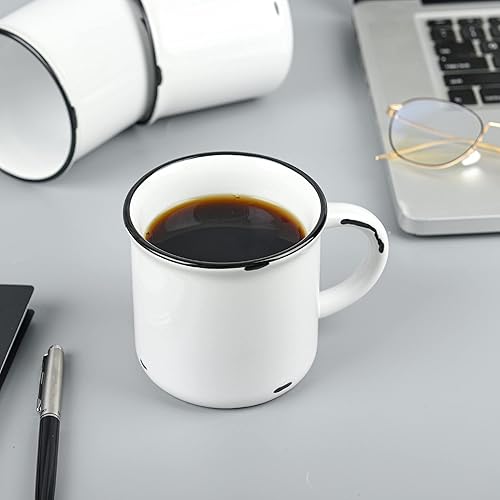 Vista 7 de Juego de 4 tazas de cerámica de fogata blancas de 15 oz para café y té de diseño antiguo