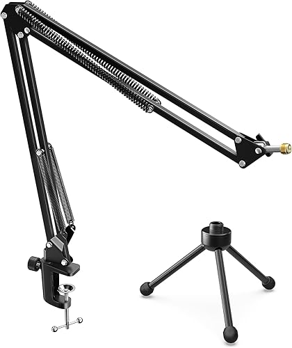 FIFINE Soporte de brazo para micrófono con paquete de soporte de trípode, brazo de micrófono de construcción de metal resistente con soporte de