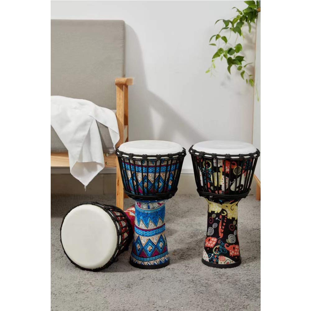 Walmeck Tambor Africano Djembe, Tambor de Mano Portátil de 8 Pulgadas, Cabezal Piel Cabra, Cuerpo Resina ABS, Patrones Artísticos Coloridos para Práctica Via (Roja)