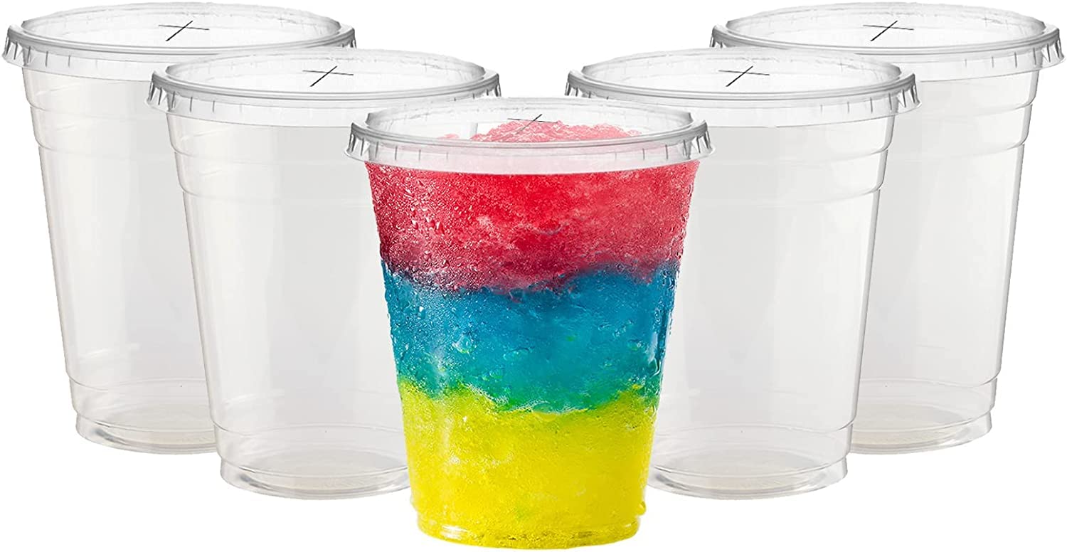 Edenpack Smoothie Cups with Straw Slot Lids Clear Drinks Cup Flat Lid Plastic Cups Smoothies Iced Coffee Milkshakes Slushy Juice Bubble Tea Reusable Hand Washable Recyclable (50, 10oz)
