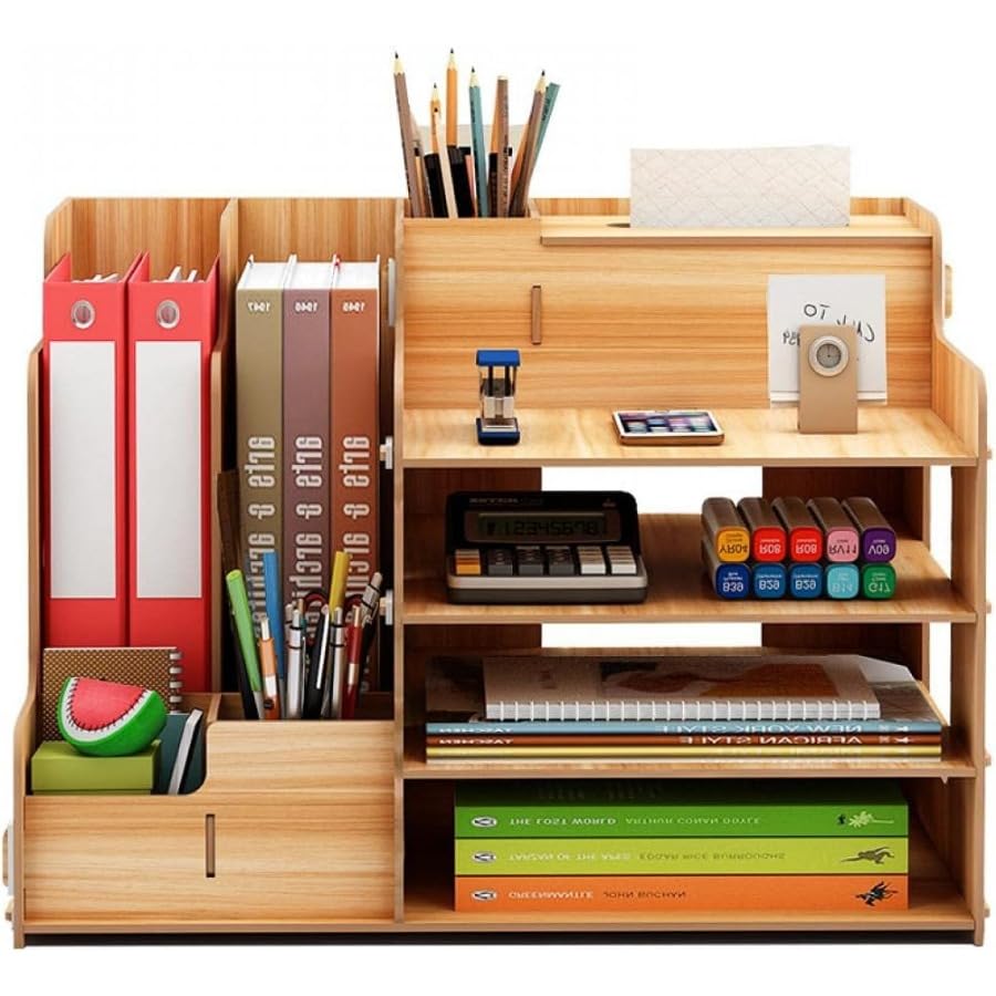 Rangement de bureau grande capacité en bois pour dossiers A4 - 4