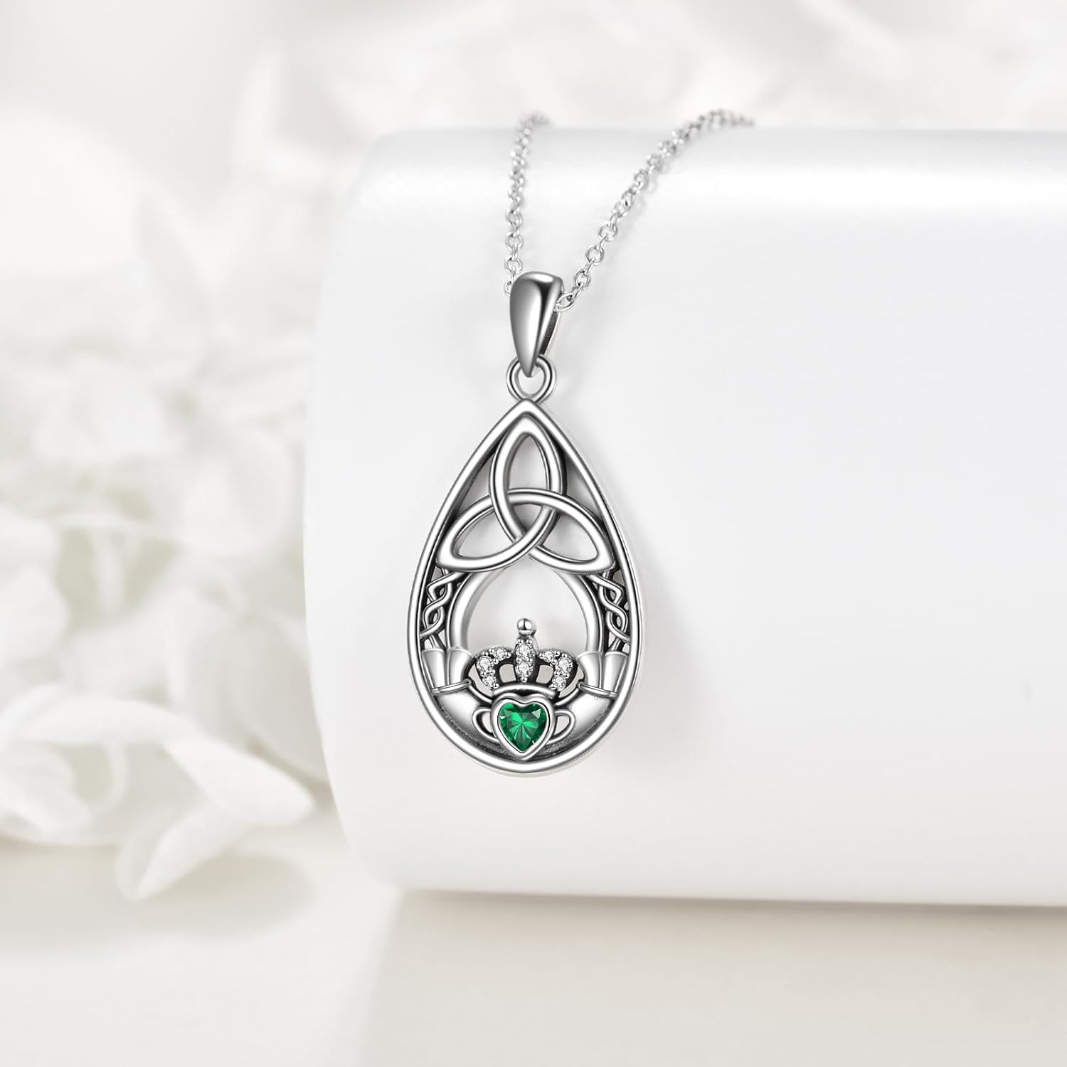 POPLYKE Irish Necklace for Women Sterling Silver Claddagh Pendant Necklace Celtic Knot Jewelry Gift for Women - Image 4