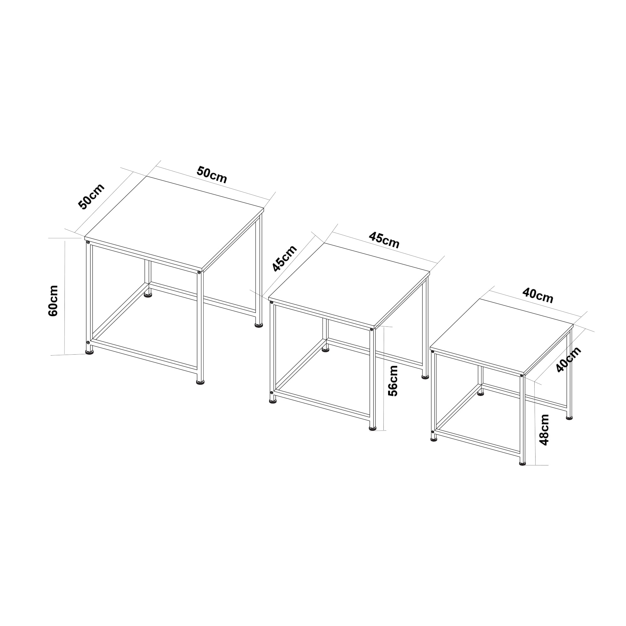 [en.casa] Set di 3 Tavolini Sovrapponibili con Piani Quadrati in Effetto Marmo Bianco Tavoli Bassi Salvaspazio Telaio Nero per Salotto Soggiorno Ingresso in Misure Diverse