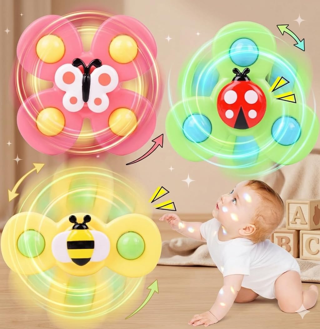 Supreme Deals® Spinning Bath Toy 3Pcs Silicone Suction Cup Base Sensory Waterproof Bath Spinner Bath Sticks to Rotating Learning Baby Smooth Surface Chair Tray for Kids (3Pcs Silicone Suction Cup)-image-22