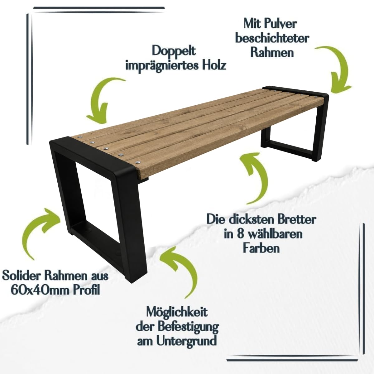 Primario - Banco de jardín, banco de parque, banco al aire libre, con capacidad de carga de 350 kg, de madera, resistente a la intemperie, roble (Grande-BO, roble, 175 cm, longitud del asiento, CE)