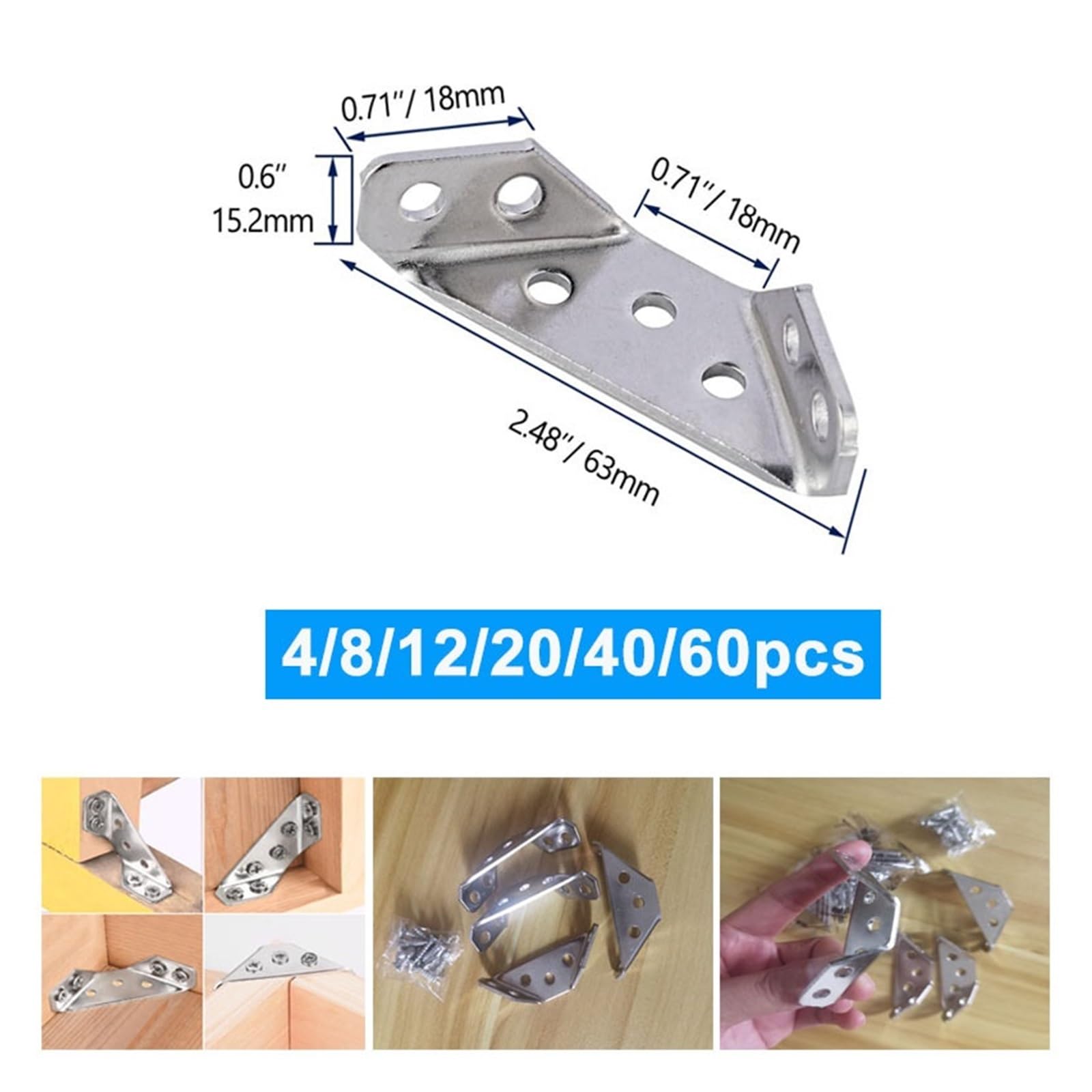 Staffa triangolare da 4-60 pezzi con viti Connettore di supporto for mensola for mobili Staffe angolari Connettori sospesi(Silver 60pcs)