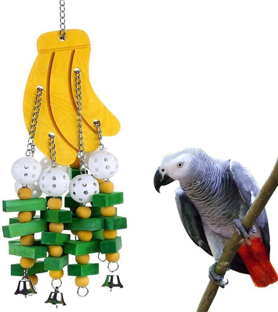 Kauspielzeug aus Holz für Vögel Hängende Holzklötze Spielzeugkette für Sittiche, Papageien, Nymphensittiche (Banane)