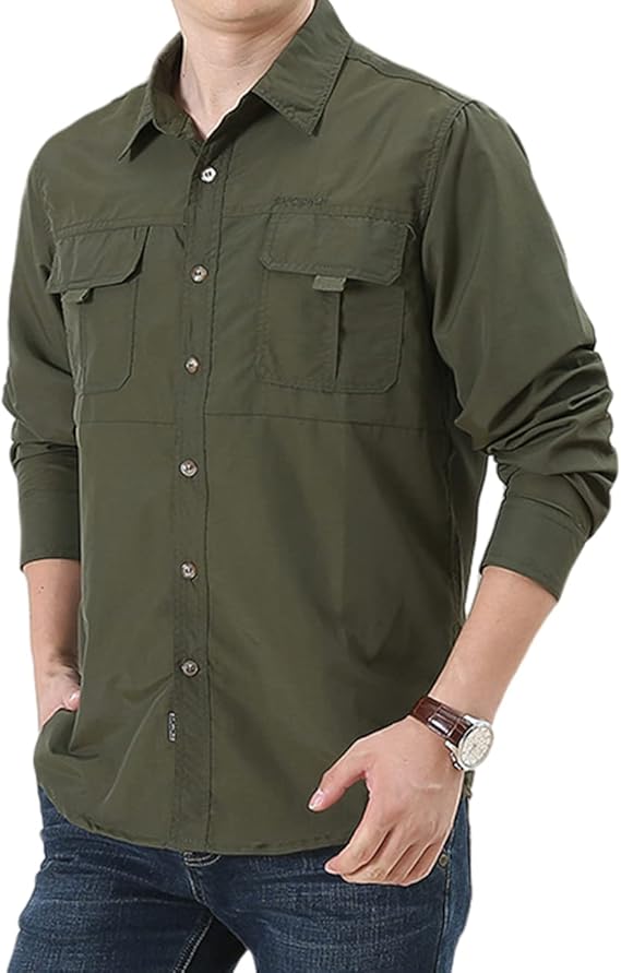 FAWHEWX Outdoorshirt voor heren, met lange mouwen, wandeltop, zonwerend