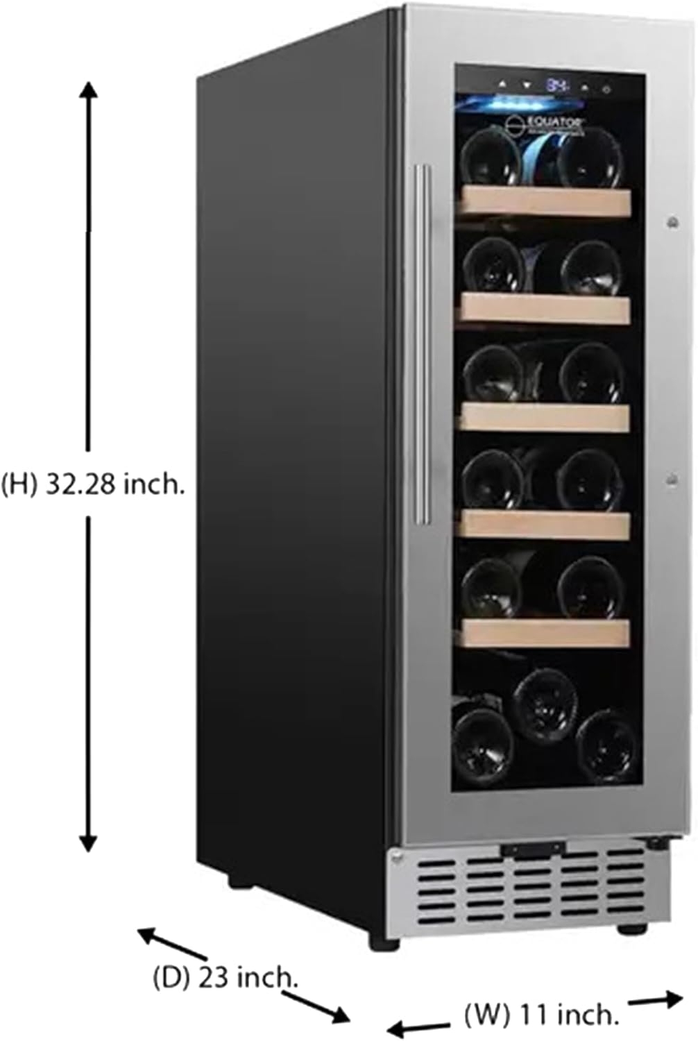 Equator 18 Bottle Wine Refrigerator, Single-Zone, Freestanding/Built-in, Anti-UV Glass Door, Temp Range 41°F-71.6°F, Touchpad Controls, Auto Defrost, 110V (SS)