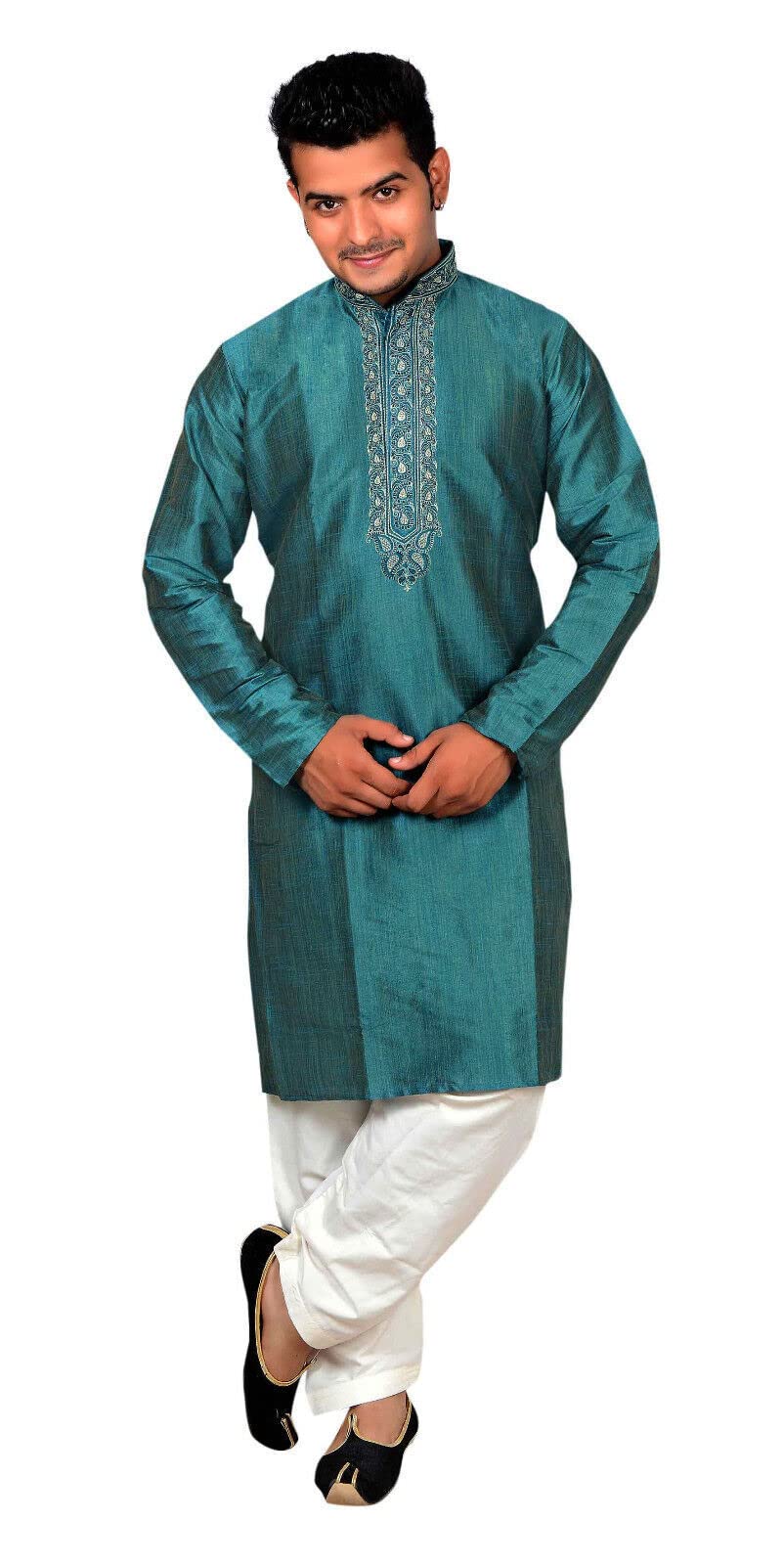 Desi Sarees Men's Kurta Shalwar Kameez Mehendi Sherwani 745 (36, Teal) Teal•36