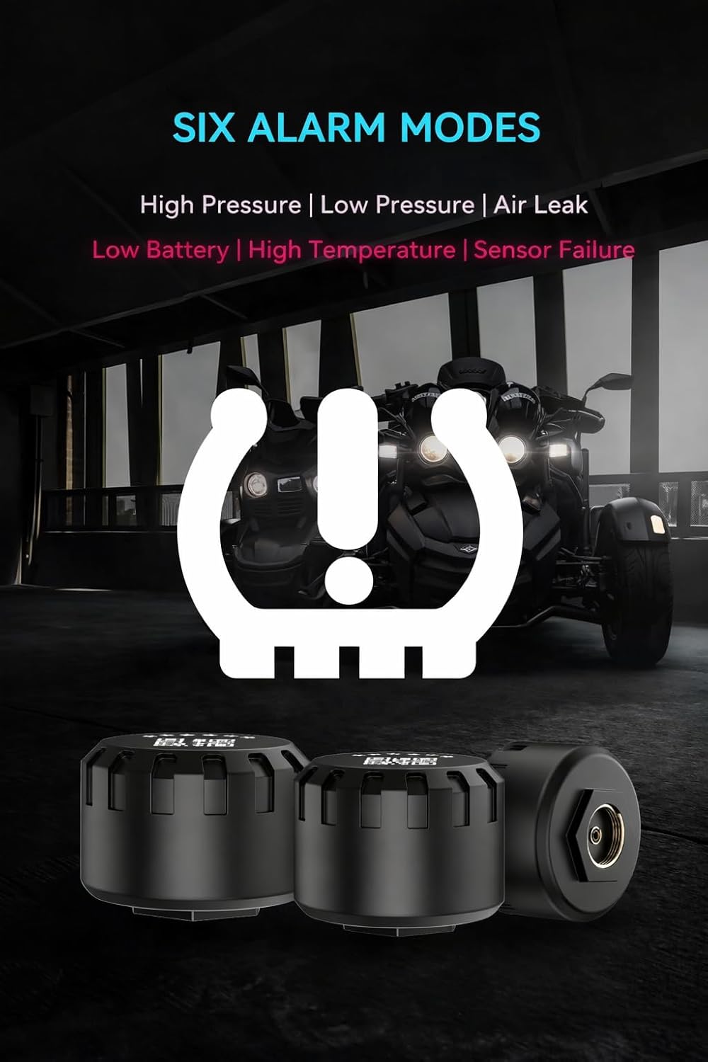 Motorcycle Tire Pressure Monitoring System, Bluetooth TPMS for Motorcycles – Real-Time Tire Pressure & Temperature Monitor with Dual External Valve-Stem Sensors, Waterproof Wireless TPMS (3)