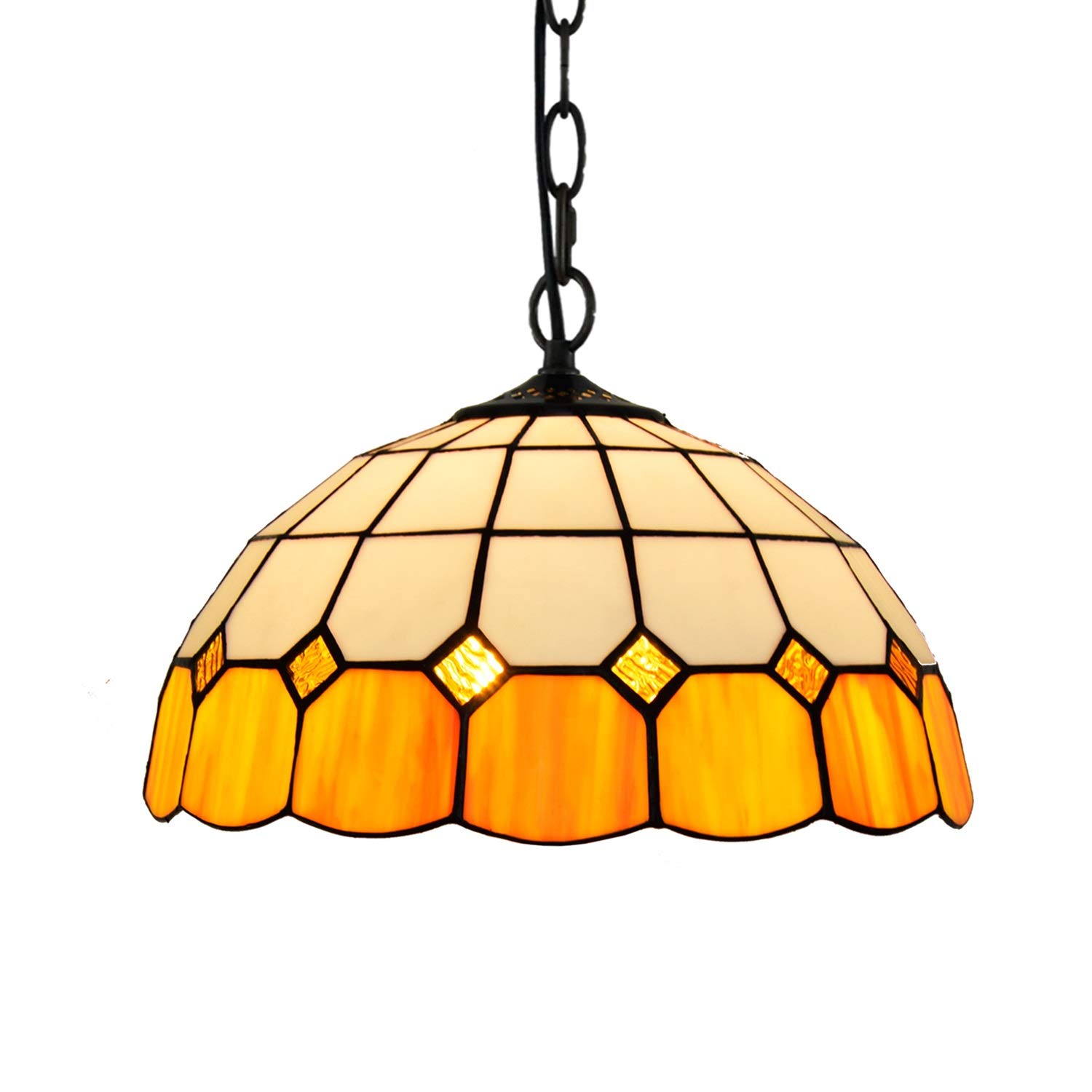 HPTHLY Ceiling Stained Glass Chandelier 12" Tiffany Pendant Light Vintage Orange Pendant Lights Glass Light Fitting For Bed Restaurant Café