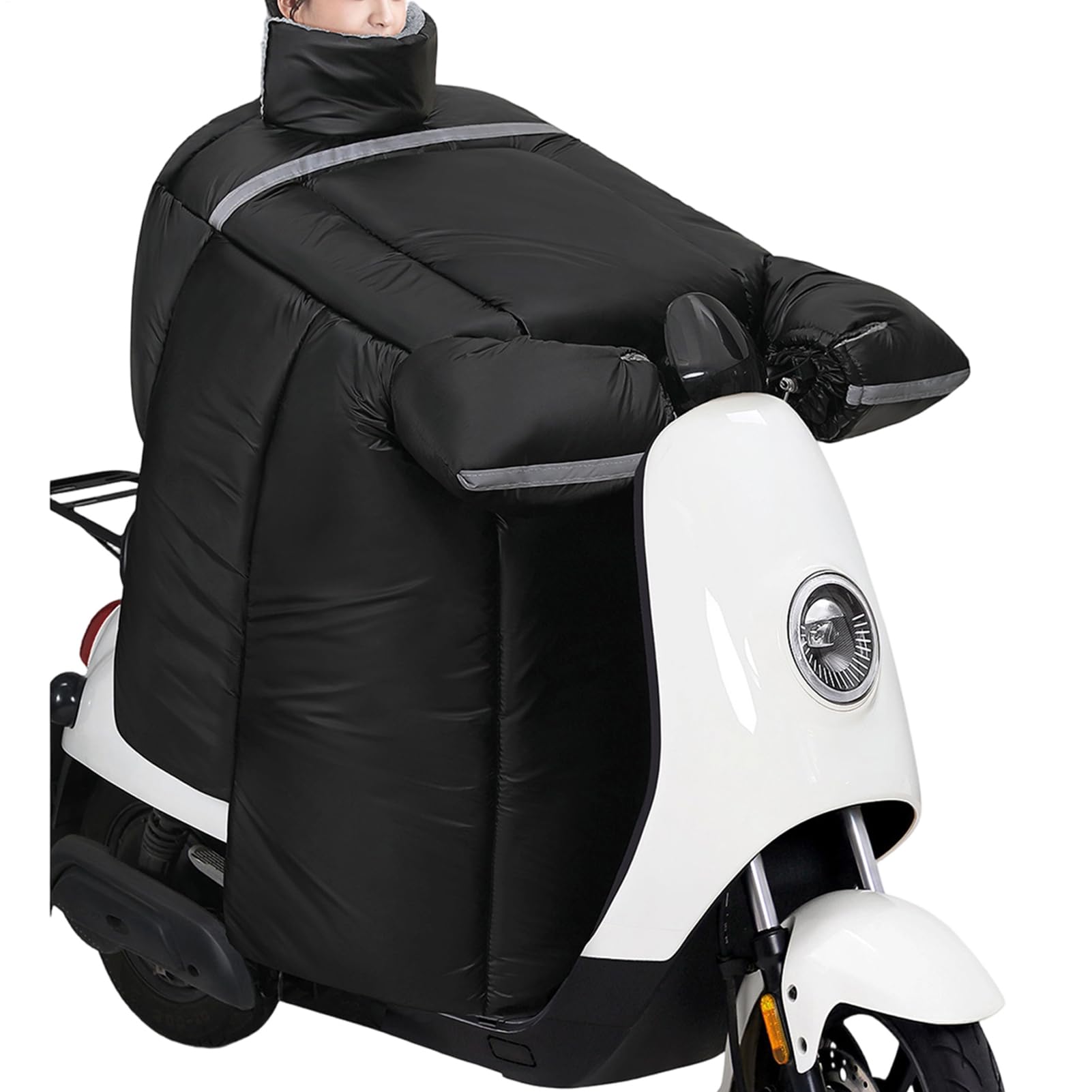 Couverture de jambe pour scooter - Couverture imperméable - Couverture coupe-vent doublée en peluche pour moto en hiver avec gants - Pour femme - Protection du genou de la poitrine et du cou lors des
