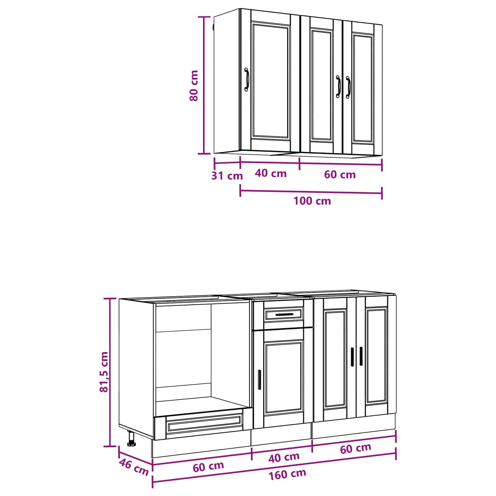 Küchenzeile Porto 5-teilig Küchenblock aus Holzwerkstoff, Moderne Miniküche Einbauküche Grau Sonoma, Küchenschrank Set mit Wand- und Unterschränken für Singleküche