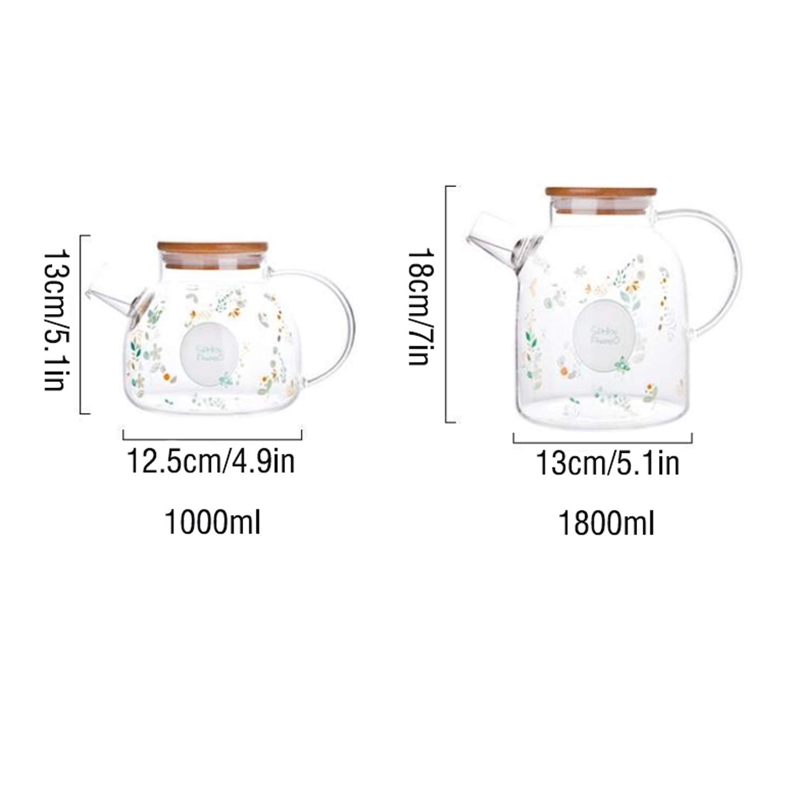 Jarra de Agua Alta Jarra de Vidrio de borosilicato con Tapa y Mango de Jarra de Vidrio Resistente al Calor para Jugo de té Caliente Agua Hecha en casa Bebida casera Teteras de té Helado