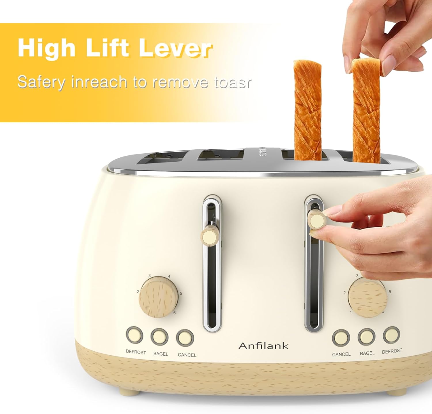 Toaster 4 Slice,Retro Stainless Steel Toaster with Extra Wide Slots, Dual Independent Control Panel, Cancel, Bagel, Defrost Function, Removable Crumb Tray (Beige)