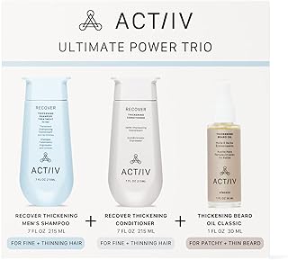 ACTIIV Ultimate Power Trio para hombres | Promueve el cabello y la barba más llenos, fortalece e hidrata, incluye champú, acondicionador y aceite de barba, vegano, seguro para todo tipo de cabello y