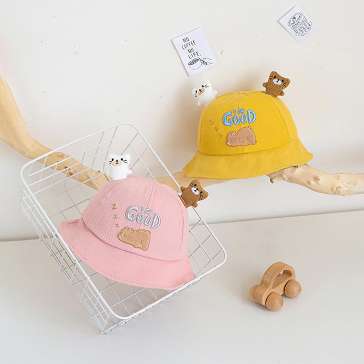 Sombrero De Cubo para Sombrero De Playa para Bebé De Chicas De Dibujos Animados De Bebé Recién Nacido De Yellow Algodón