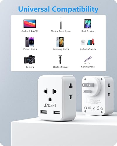 Miniatura 5 de LENCENT Adaptador de enchufe de la UE a EE. UU., Adaptador de salida europeo a EE. UU. con 2 USB, salida de Europa a estadounidense, extensor de