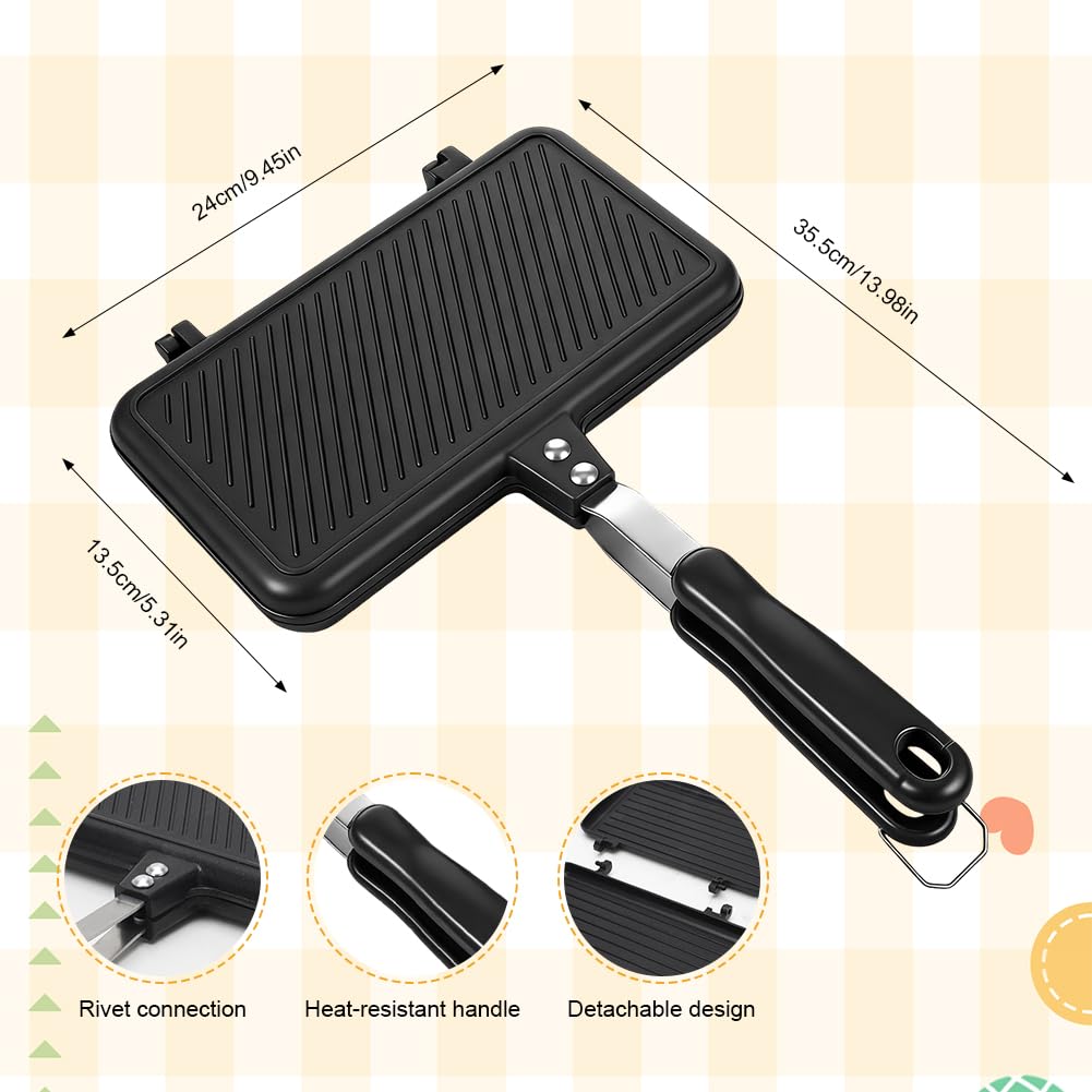 Sandwichmaker Camping Padella double face, antiaderente con manico, tostapane pieghevole per sandwich, per casa, cucina, colazione