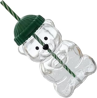 AUNMAS 20oz Björnhalmstråkopp, Söt Teddyglastumlare | Borosilikatglaskonstruktion, varm kall dryckesbehållare, återanvändbar drickskopp, unik kaffe-te-mjölkgåva