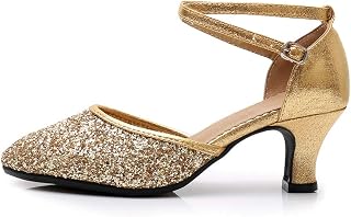 HIPPOSEUS Women's Sequined Latin Ballroom Dance Shoes Closed Toe Modern Tango Dance Performance Party Shoes