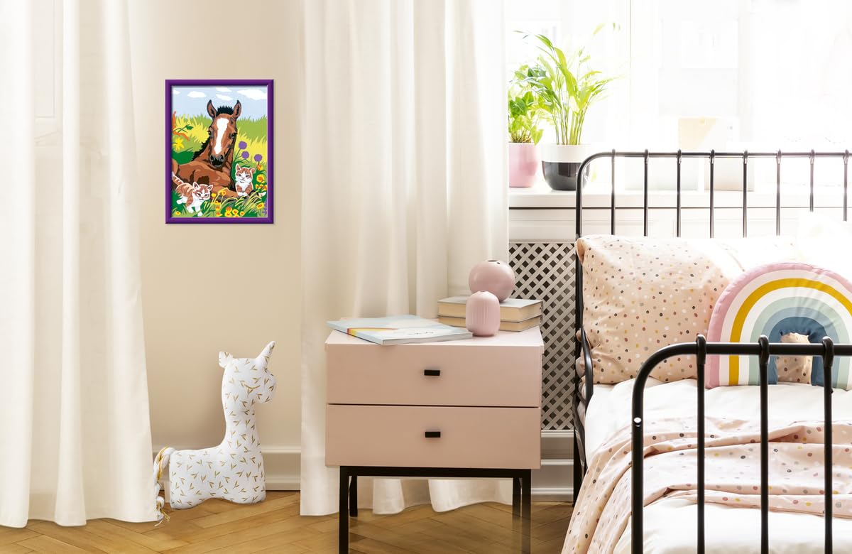 Ravensburger CreArt Kids – Peinture Par Numéros Cheval Et Chatons – 18x24 Cm – Kit Complet Avec Cadre – Dès 7 Ans