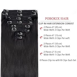 Pobokix Straight Clip in Hair Extensions Real Human Hair 8Pcs Remy Human hair Clip ins for Women, Natural Soft Human Hair 120g 14inch 1B Natural Black