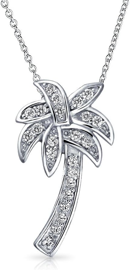 Hawaiian Nautical Opal Cubic Zirconia CZ Tropical Beach Vacation Palm Tree Earrings Necklace Pendant Anklet For Women Yellow 14K Gold Plated .925 Sterling Silver