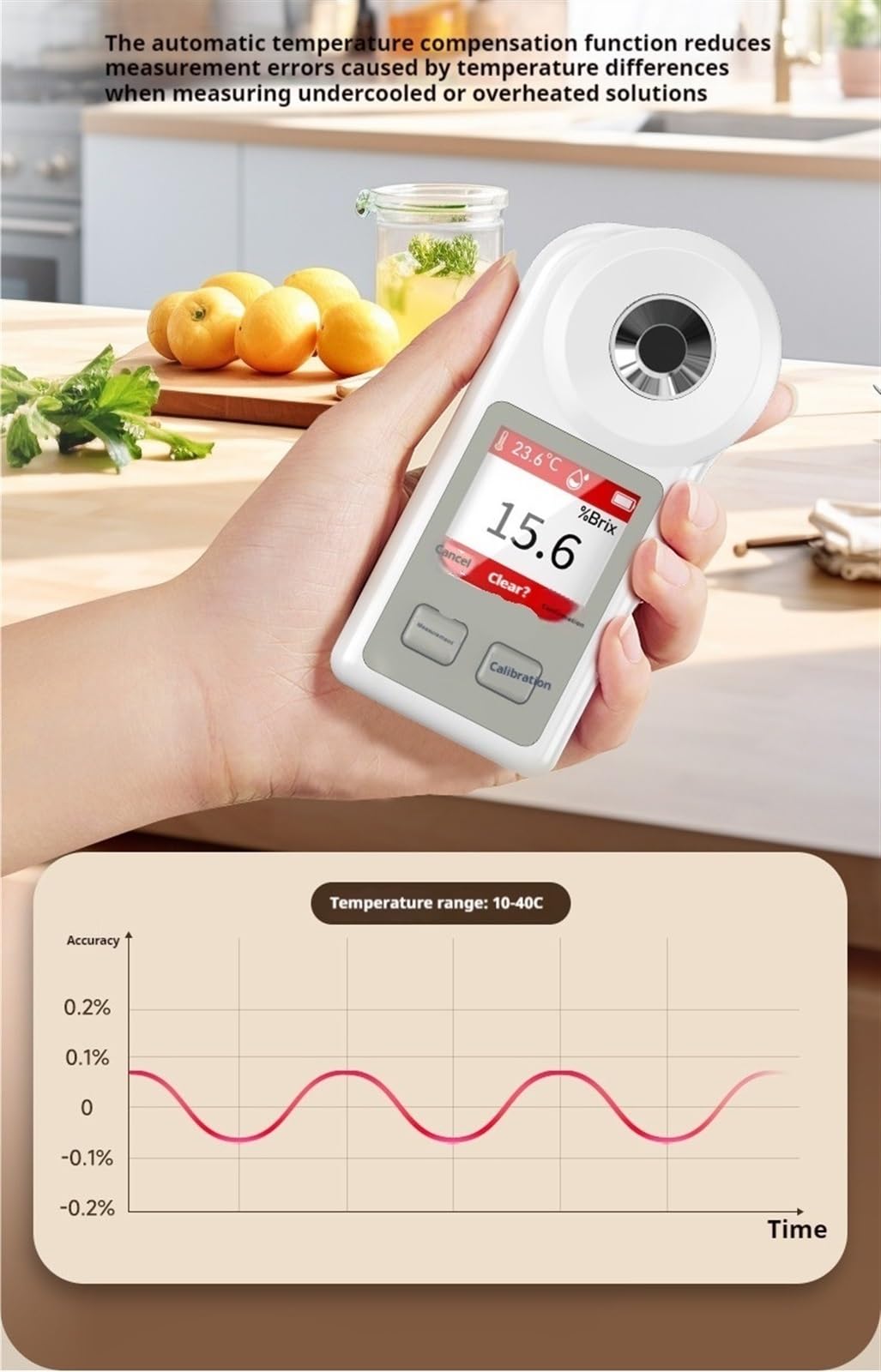 Refractómetro Refractómetro digital de azúcar Brix Medidor electrónico de dulzor portátil Sacarímetro Rango de medición 0,1%-55% Brix Fácil de enfocar y calibrar