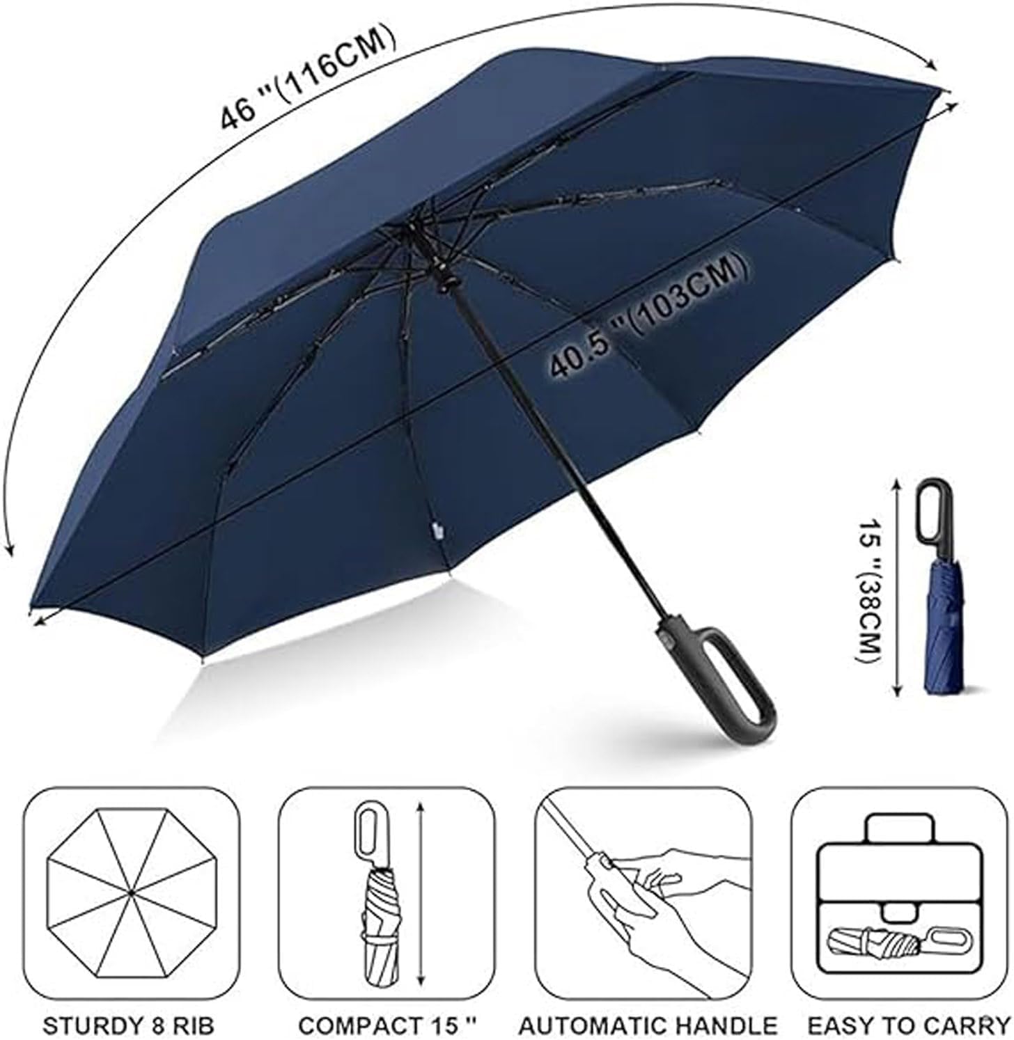 Zaho Umbrella, Ring Buckle Umbrella, Compact Reverse Umbrella with Reflective Safety Strip, Portable Automatic Folding Umbrella for Rain&Sun Uv Protection, Sturdy Windproof, Travel Portable (Green)