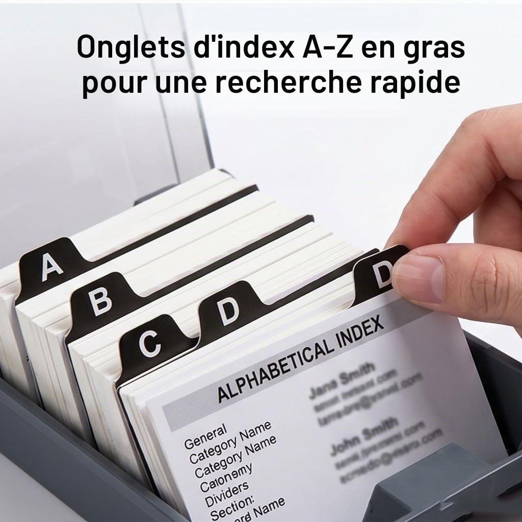 Porte Cartes de Visite,1000 Cartes Grande Capacité Boîte de Rangement,Carte de Visite Boîte,A-Z Lettre Classification Index 8 Compartiments