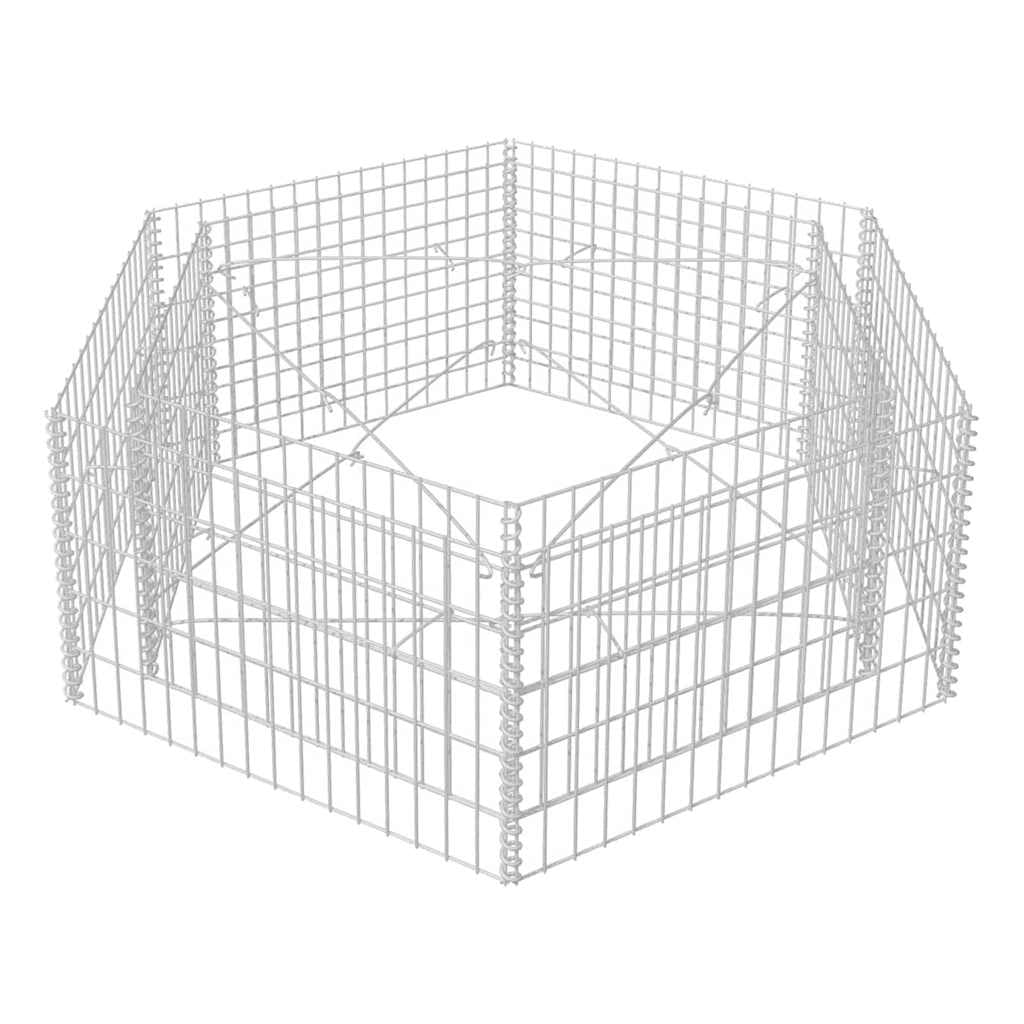 Sechseck-Gabionen-Hochbeet 160×140×50 cm, verzinkter Stahl, Silber, großer Pflanzkübel für Garten, Hof, Terrasse