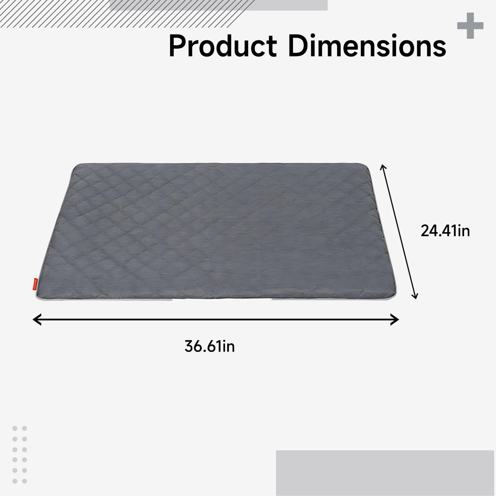 Tapis pour cage de chien XL 93 x 62 cm, lit doux de 4,1 cm d'épaisseur pour animal de compagnie, fibre de lin et de polyester respirante, lavable en machine, noir et gris