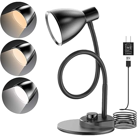 Industrial Dimmable Desk Lamp, Eye-Caring Flexible Table Lamp for Reading, Study Office Work, Gooseneck Bedside Nightstand 38 LEDs Lamp with USB Charging Ports and AC Adapter