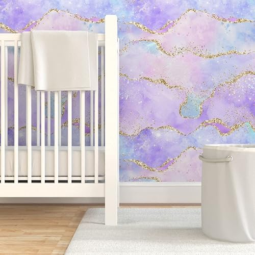 Miniatura 6 de Papel tapiz para despegar y pegar, acuarela pastel, lila, morado, lavanda, azul, púrpura, nubes, cielo, extraíble, personalizable, por Spoonflower