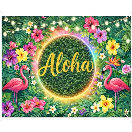 BlissYard Aloha Tropical Beach Backdrop Flamingo Luau Party Decoration Banner 8x6FT Hawaiian Theme Photo Booth Background Summer Birthday Pool Party Indoor Outdoor Event Photography by BlissYard - Image 8