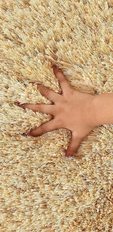 Image of Anti Skid Shaggy Carpet Plain Fur Rugs for Hall and Drawing Room 7x10 Feet Butter Cream